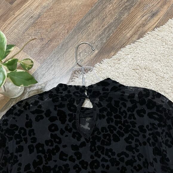 Lane Bryant 14/16 Black Mesh Sheer Velvet Burnout Leopard Print Mock Neck Top - Picture 7 of 7